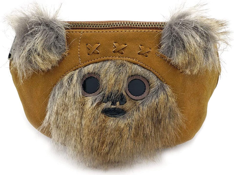 tan bag with fuzzy ewok face