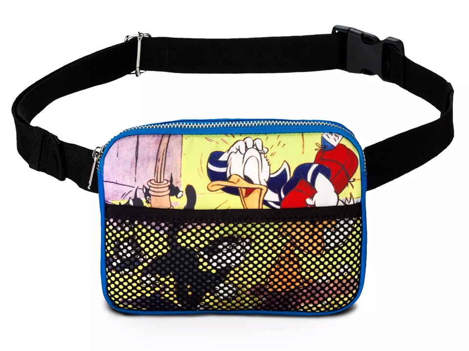 yellow and blue fanny pack with donald duck