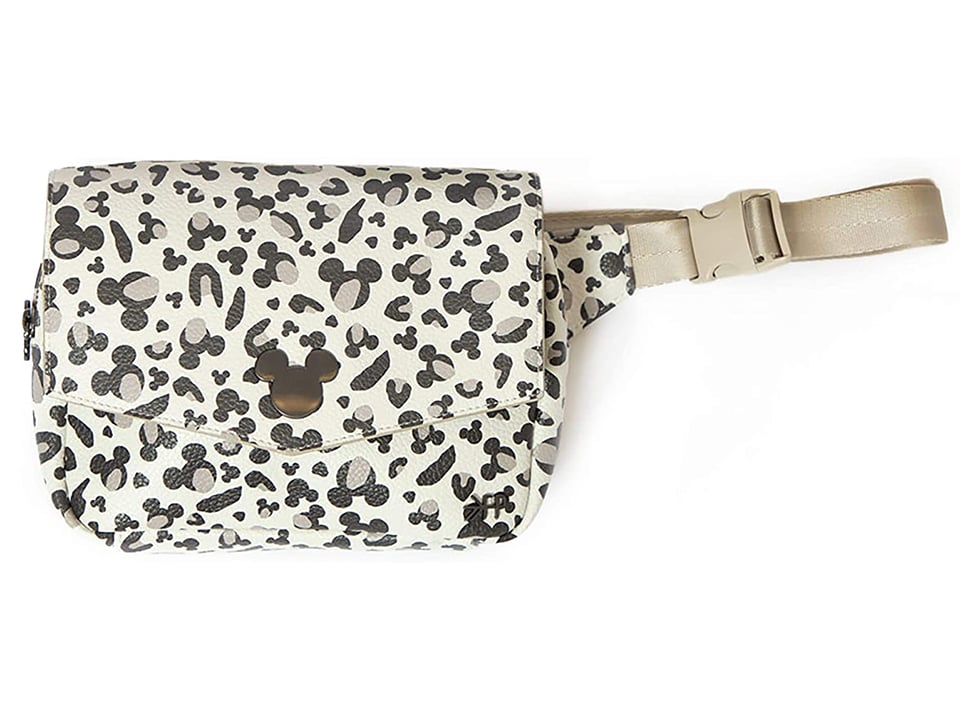 white tan bag with mickey leopard print