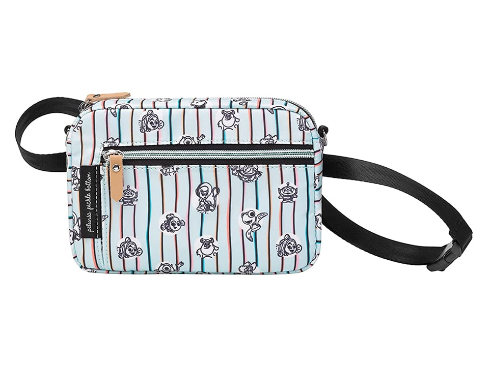 striped blue bag with turtles and nemo characters and other pixar characters