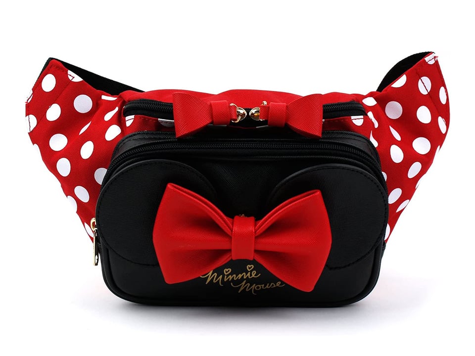black bag with red bow and polka dots