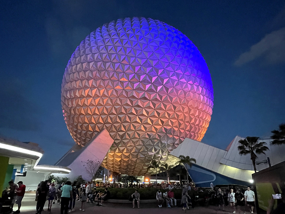 The epcot ball at night