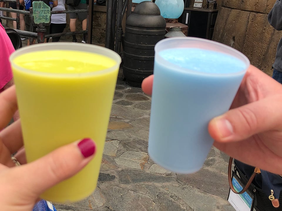 A green and blue milk from the Milk Stand at Star Wars Galaxy's Edge
