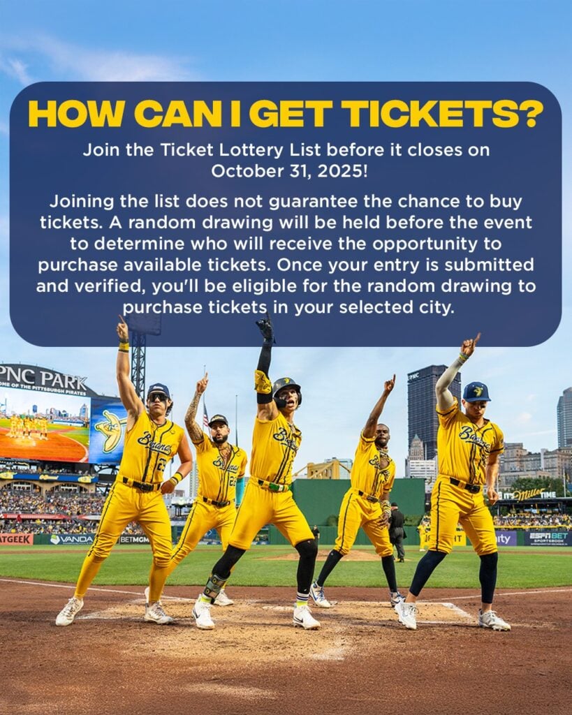 This promotional image explains how to enter the lottery to get tickets to see the Savannah Bananas or any of the other Banana Ball Championship League teams. (© Savannah Bananas.)
