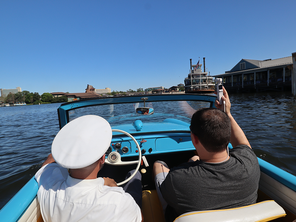 a view from an amphicar in disney springs