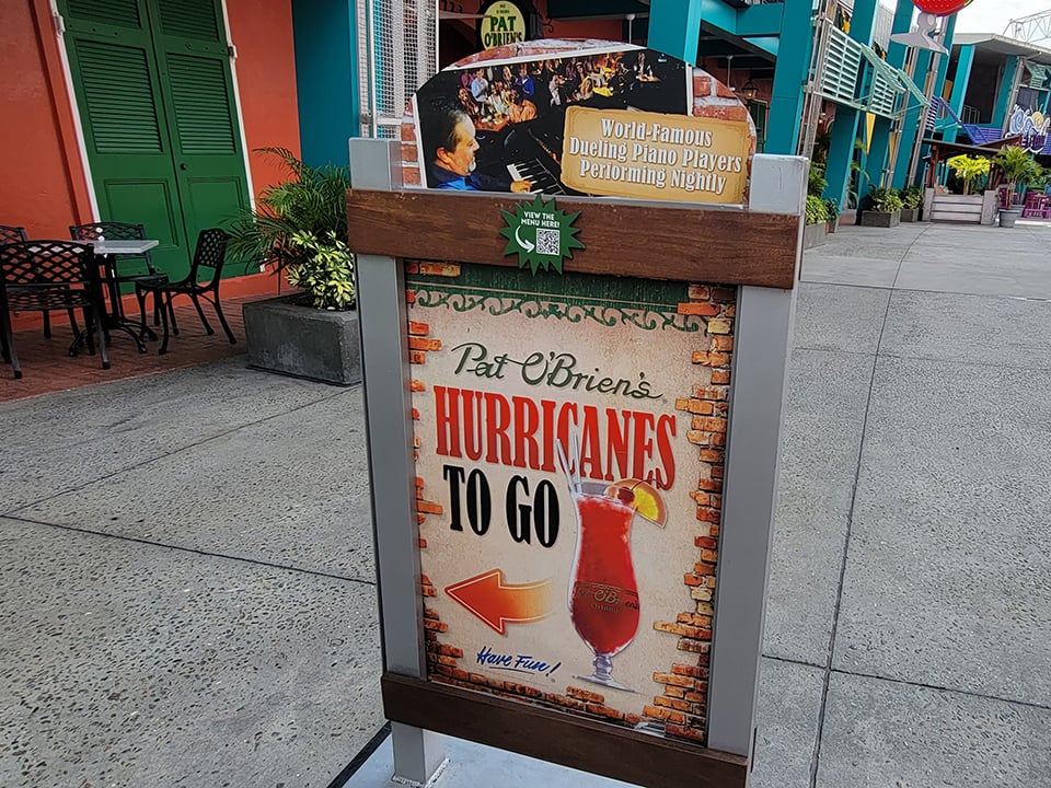 Pat O'Briens CityWalk Hurricanes to Go Sign