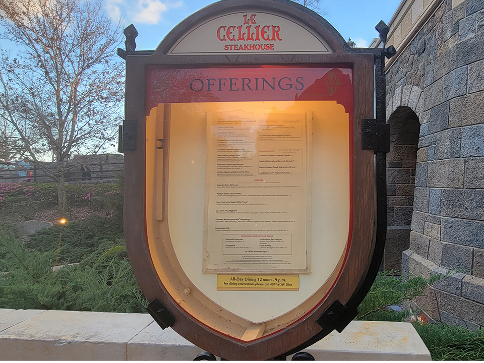 Lighted Menu Sign Le Cellier EPCOT