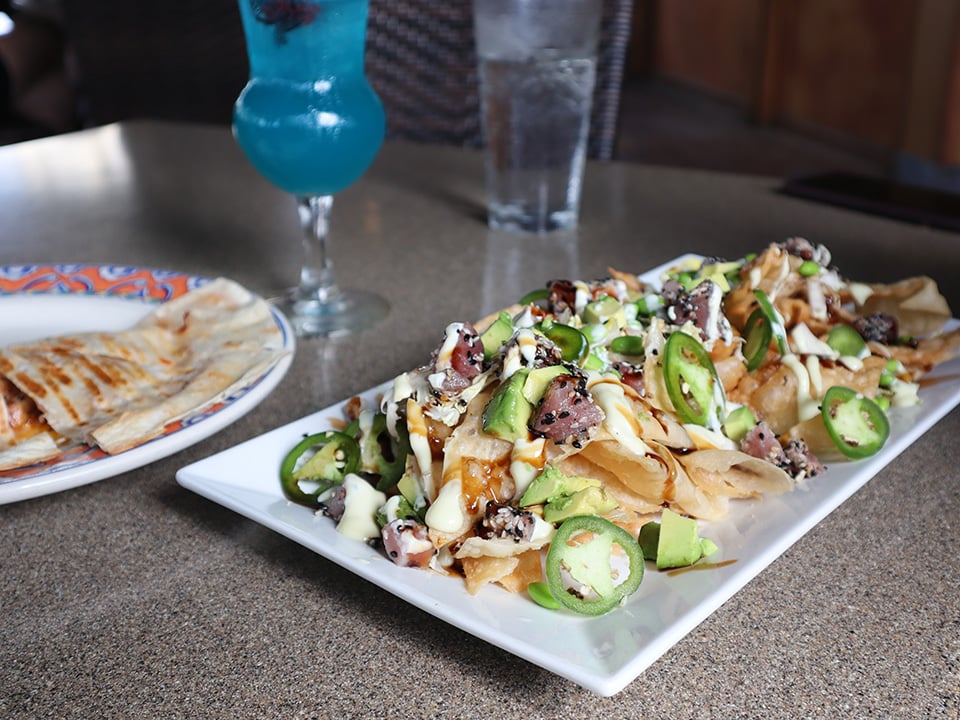 Confisco Grille's Tuna Nachos and Chicken Quesadilla