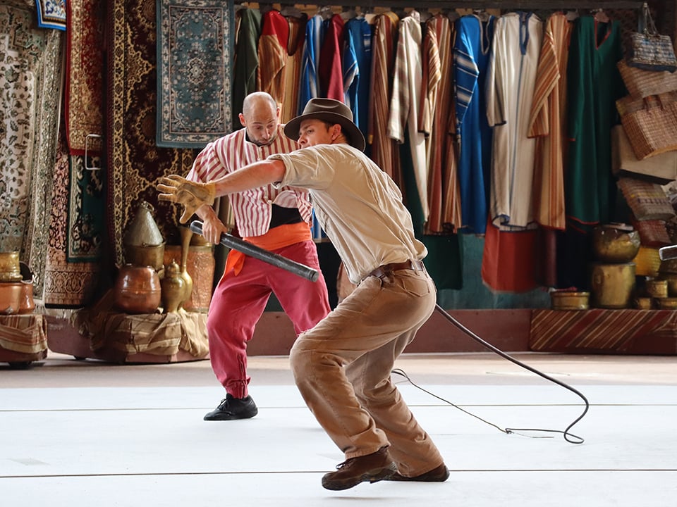 Indiana Jones wielding his bullwhip at Hollywood Studios