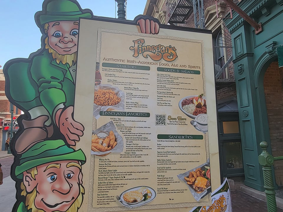 Universal Studio's Finnegan's Menu