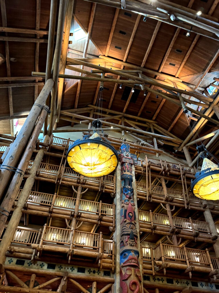 One of the totem poles in the lobby of the Wilderness Lodge Resort. (©John Gullion/Hey Orlando).