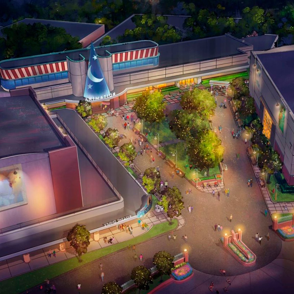 Concept art for a renovated Animation Courtyard in DIsney's Hollywood Studios. (© Disney).