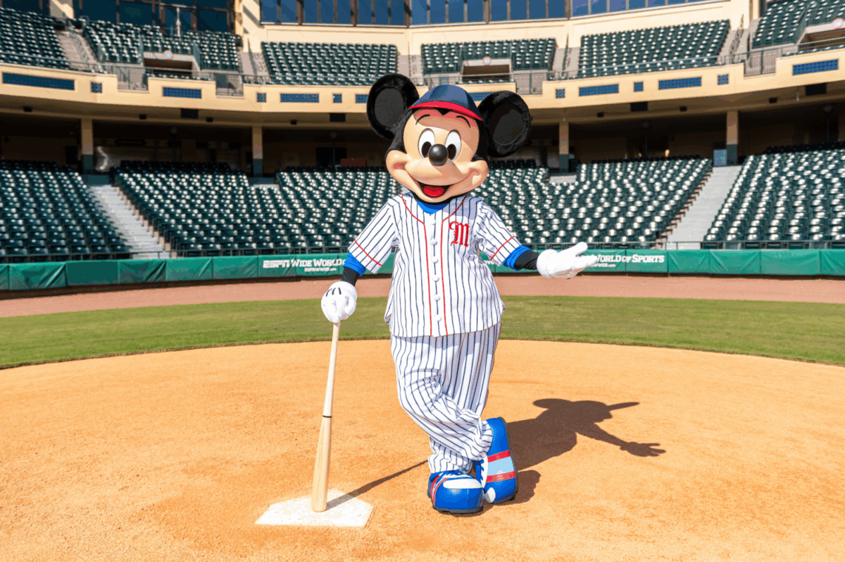 Mickey Mouse makes an appearance at The Stadium at ESPN's Wide World of Sports at Disney World in this promotional photo. (© Disney).