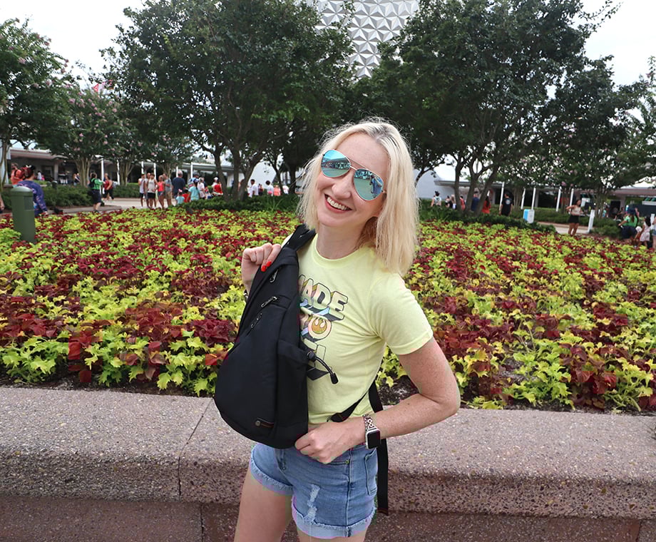 a mom backpack sling at Epcot
