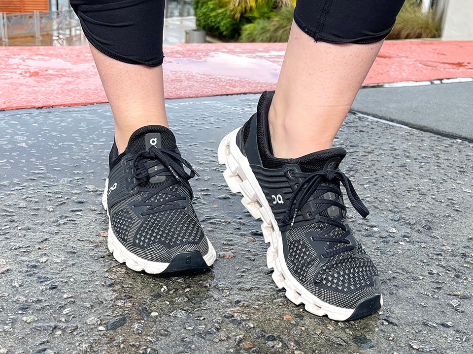 Rachel models her favorite pair of On Clouds at Universal CityWalk (photo by Morgan Overholt/HeyOrlando.com)