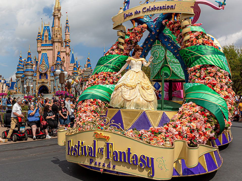'Disney Festival of Fantasy Parade' features Belle in front of Cinderella castle