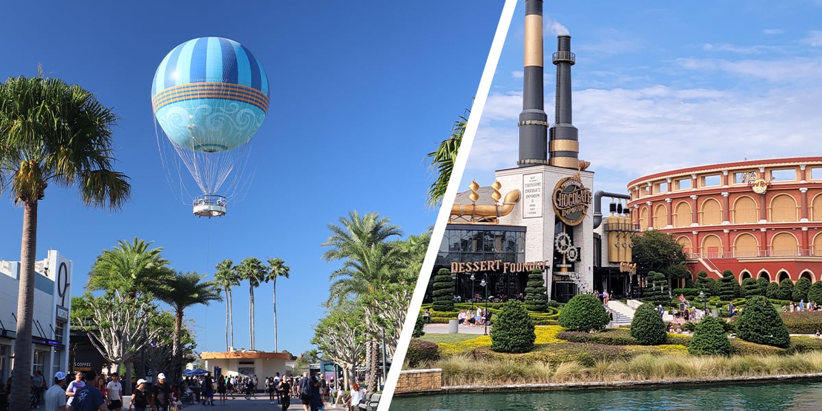 disney hot air balloon next to city walk stores