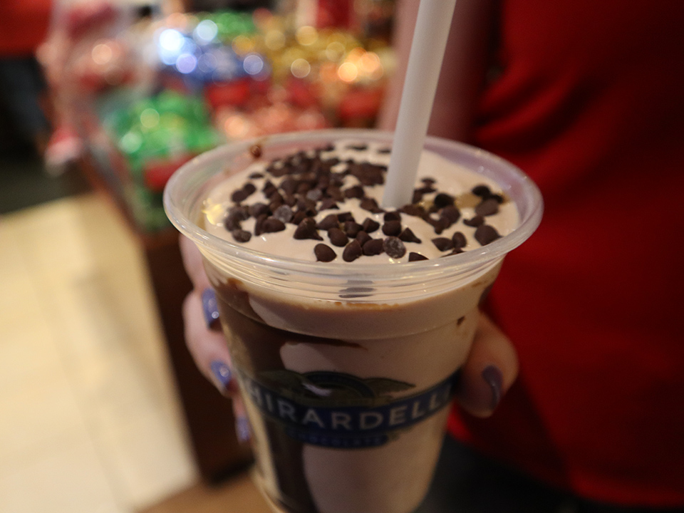 ghiradelli shake at disney springs with chocolate chips on top