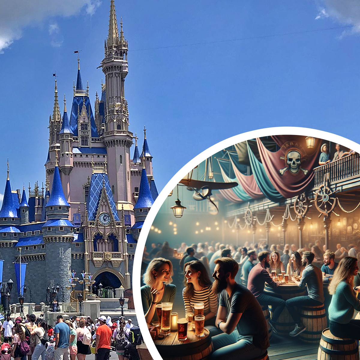 An AI imagining of the new Pirates of the Carribean Lounge and bar at Magic Kingdom (Ai generated Morgan Overholt/TheSmokies.com)